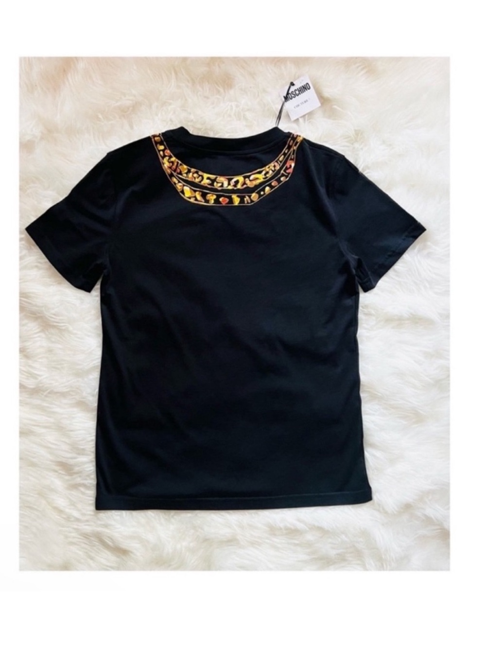 New! Moschino Couture Chain Print Graphic T-Shirt Black Gold Statement Tee - Picture 7 of 9